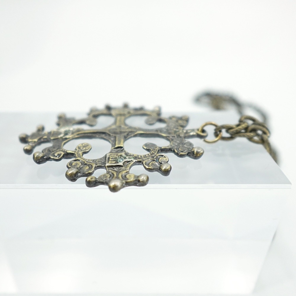 VTG Ethiopian Coptic Cross Necklace Bronze Tone Toggle Clasp 2" Pendant Ornate - Picture 5 of 8